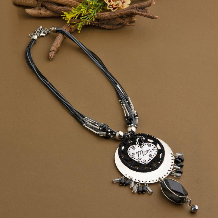 Boho Dream Catcher Crystal Dangle Multicoloured Stone with Silver Plated Pendant Long Necklace -1855 - Trendisia