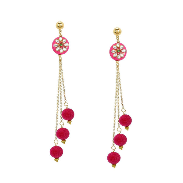 Classy Pink Gold Plated Bead Pom-Pom Dangler Earring for women - Trendisia