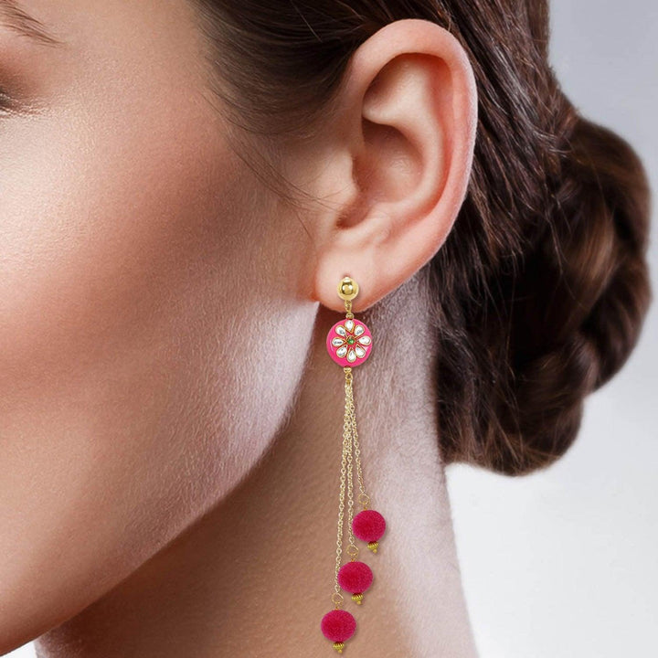 Classy Pink Gold Plated Bead Pom-Pom Dangler Earring for women - Trendisia