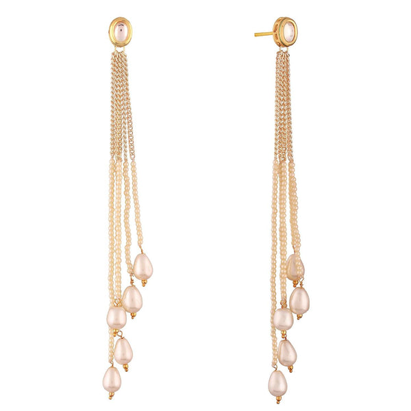 Delicate chain and pearl tassle dangle drop earrings - Trendisia
