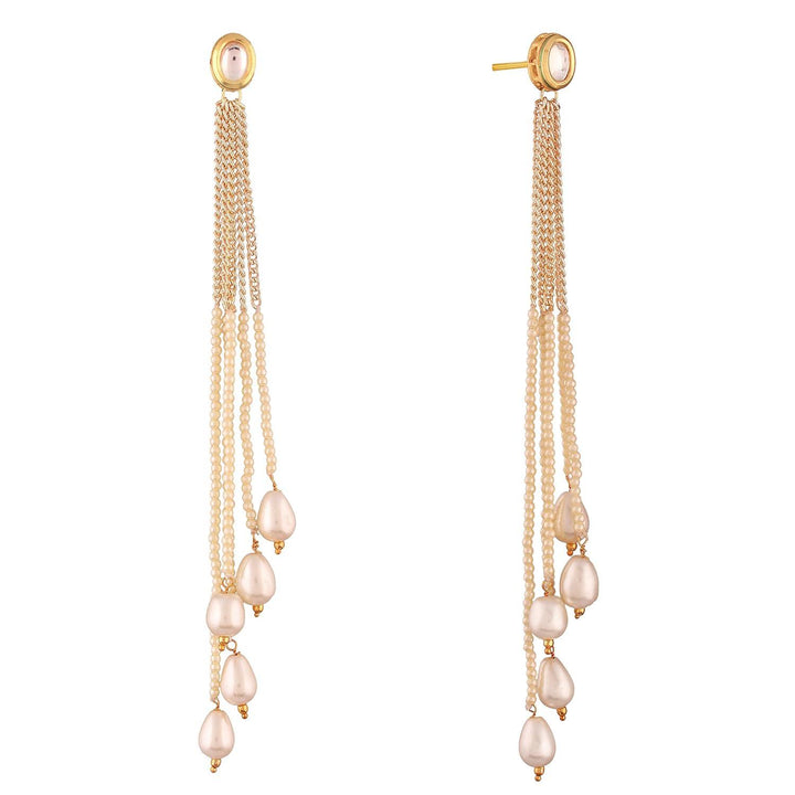 Delicate chain and pearl tassle dangle drop earrings - Trendisia