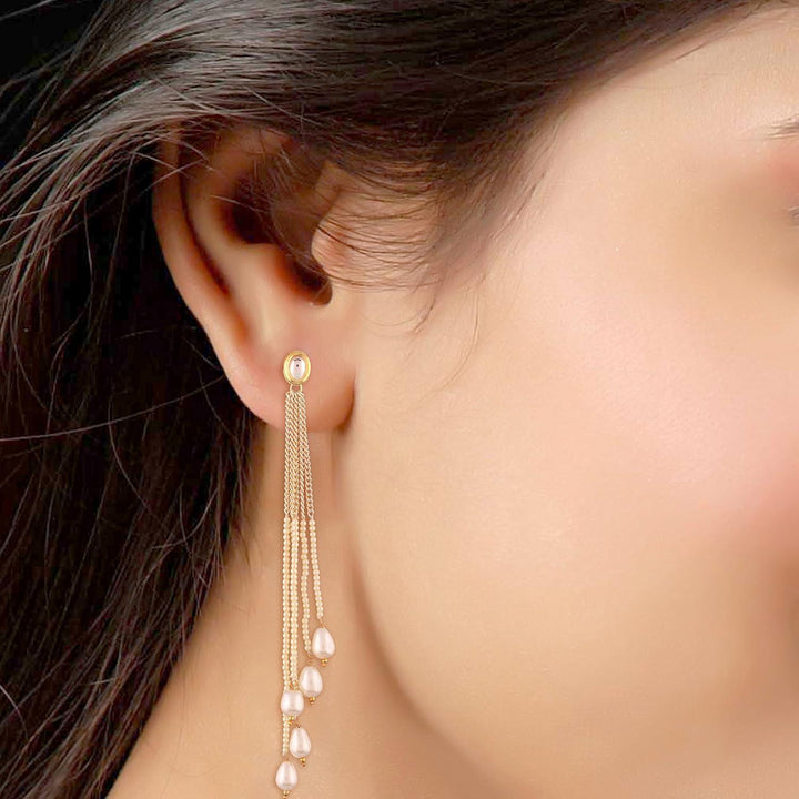 Delicate chain and pearl tassle dangle drop earrings - Trendisia