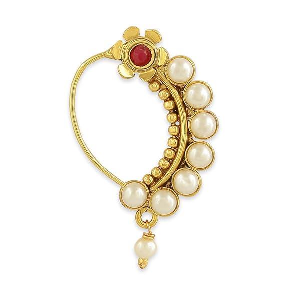 Delicate Pearl Embellished Banu Nath Nose Ring for Women - Trendisia