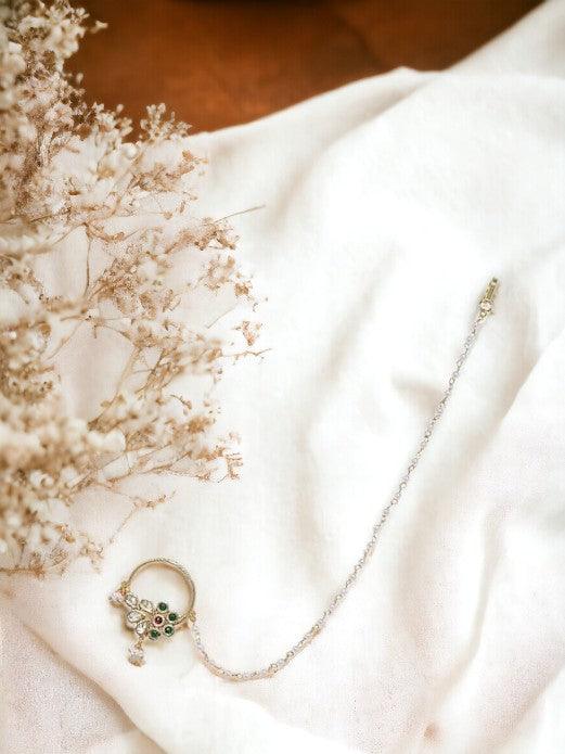 Delicate Vilandi Kundan and Kemp Stone Nose Ring - Trendisia