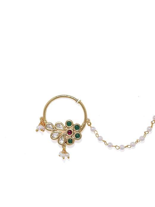 Delicate Vilandi Kundan and Kemp Stone Nose Ring - Trendisia