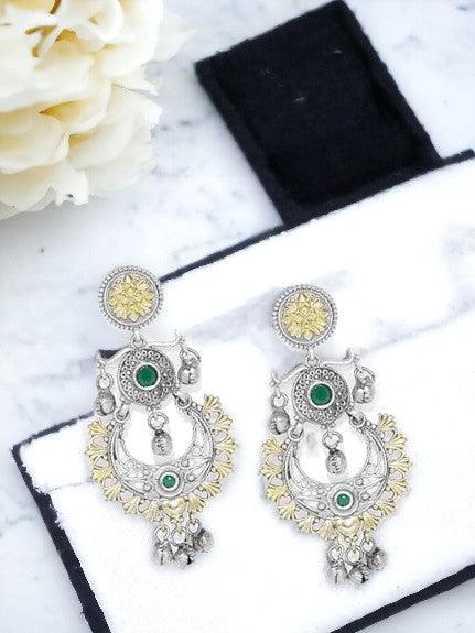 Dual tone Emrald Chandbali Dangle Earrings - Trendisia