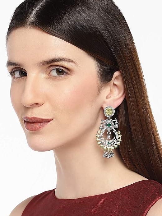 Dual tone Emrald Chandbali Dangle Earrings - Trendisia