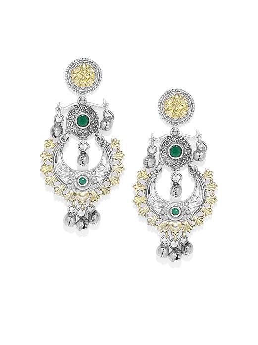 Dual tone Emrald Chandbali Dangle Earrings - Trendisia