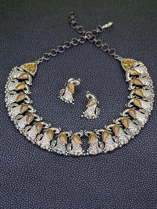 Dual Tone Peacock Design Jewellery Set - Trendisia