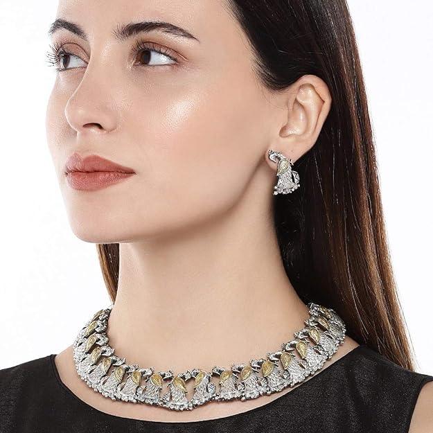 Dual Tone Peacock Design Jewellery Set - Trendisia