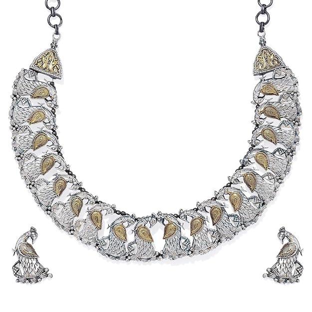 Dual Tone Peacock Design Jewellery Set - Trendisia