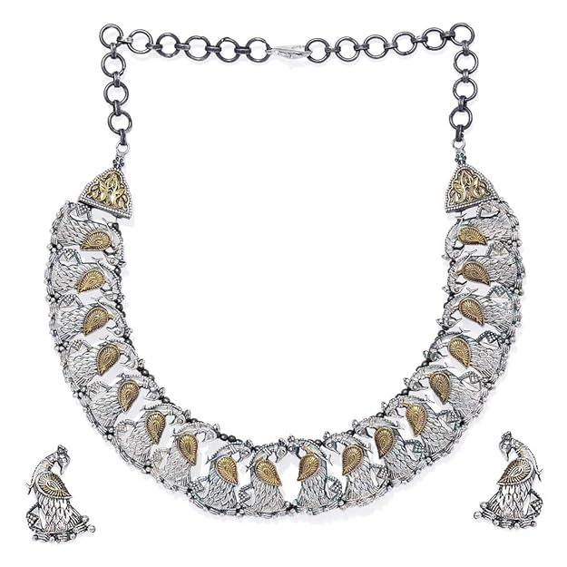 Dual Tone Peacock Design Jewellery Set - Trendisia