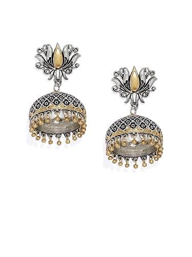 Dual-Toned Dome Shaped Jhumki Earrings - Trendisia