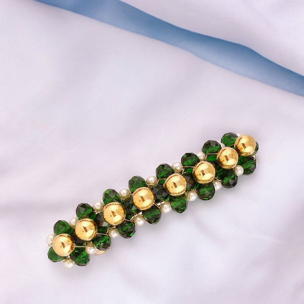 Emerald Green and Gold Beaded Hair Pin
