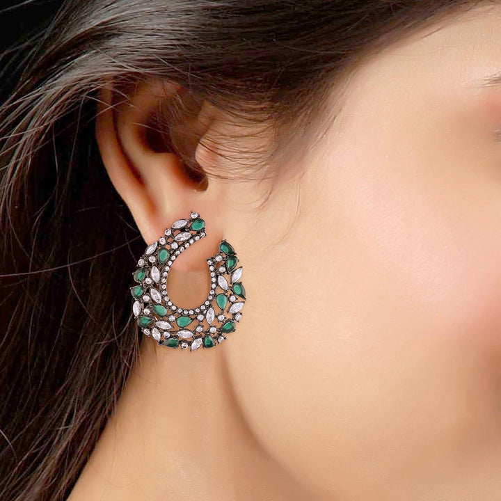 Emrald and AD earrings in gunmetal polish for women - Trendisia