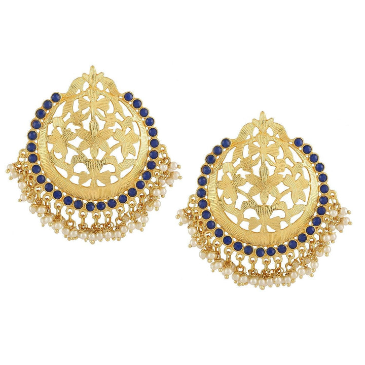Ethnic Brass and Rhinestone & Pearls Chand Bali Earrings for Women & Girls, White - Trendisia