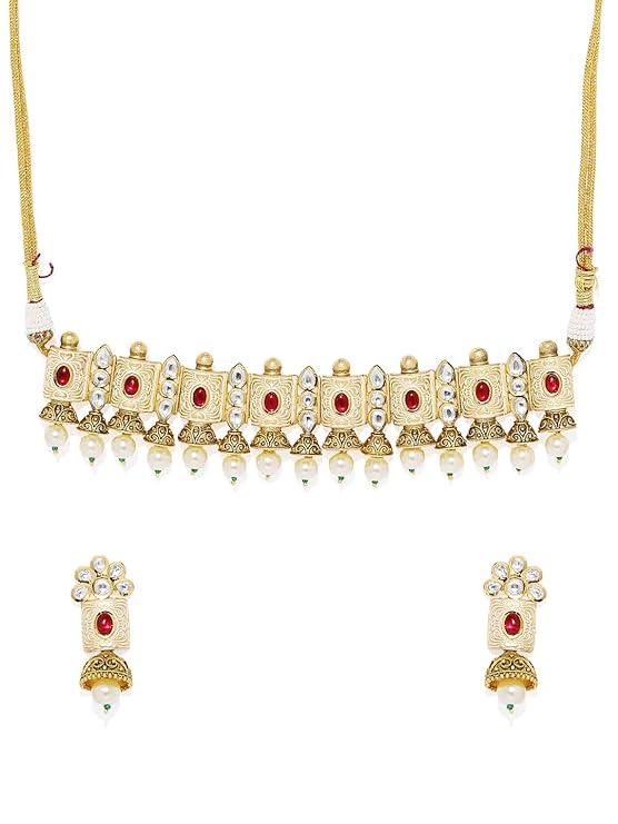 Ethnic Studded Enameled Necklace Set - Trendisia