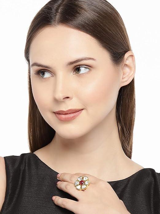 Flower Shaped Kempu Stone Finger Ring - Trendisia