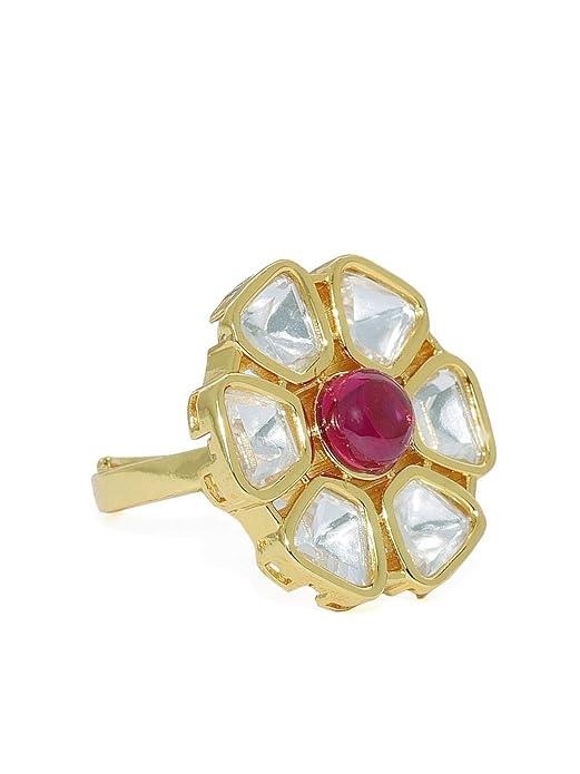 Flower Shaped Kempu Stone Finger Ring - Trendisia