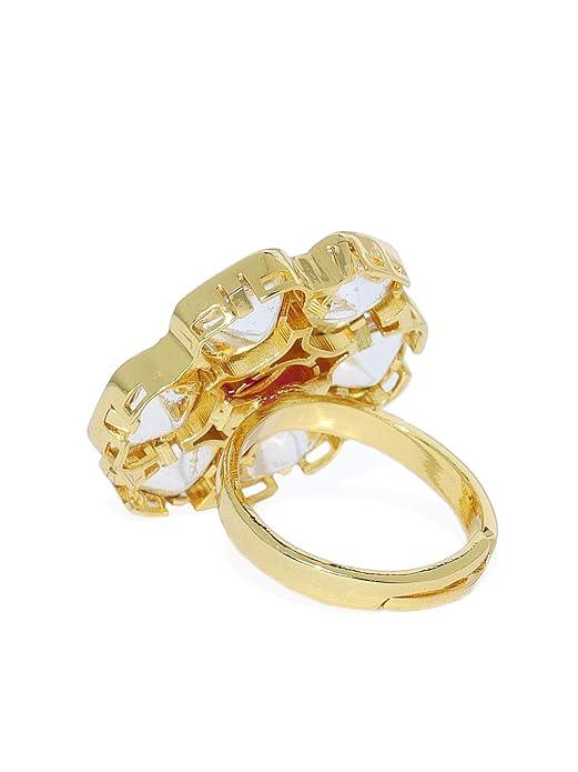 Flower Shaped Kempu Stone Finger Ring - Trendisia