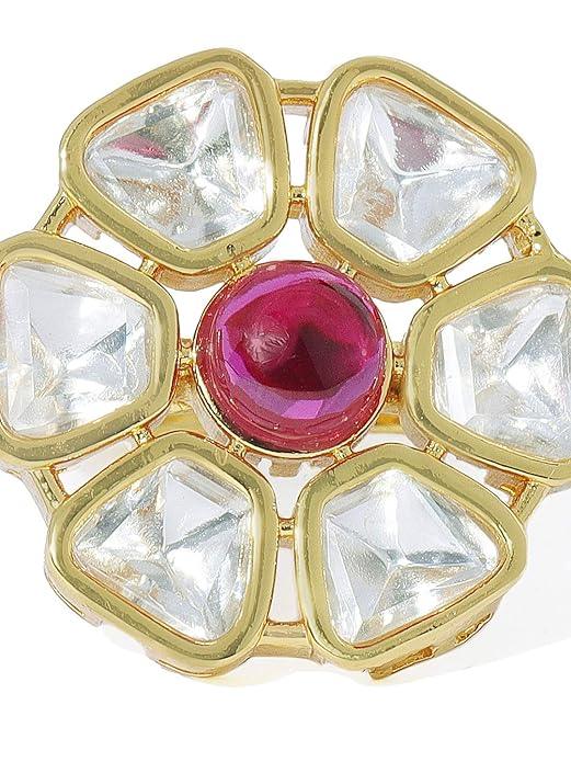 Flower Shaped Kempu Stone Finger Ring - Trendisia