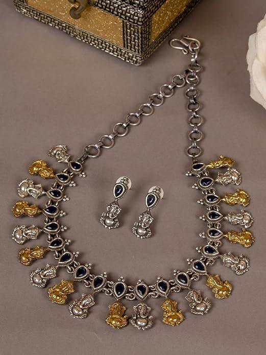Dual Tone Temple Design Jewellery Set - Trendisia