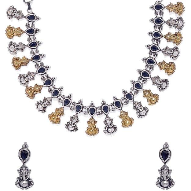 Dual Tone Temple Design Jewellery Set - Trendisia
