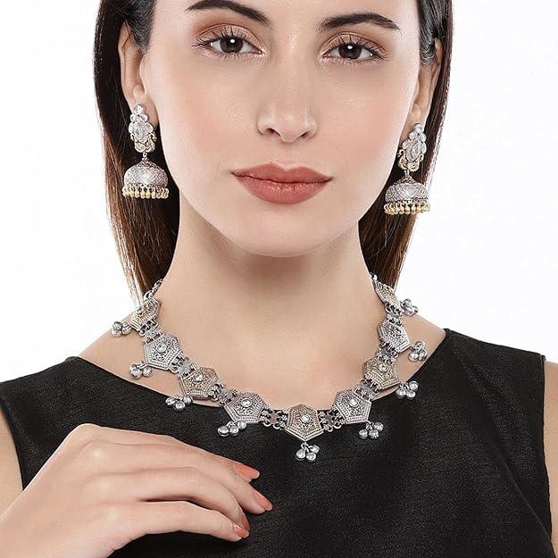 German Silver Dual-Tone Studded Jewellery Set - Trendisia