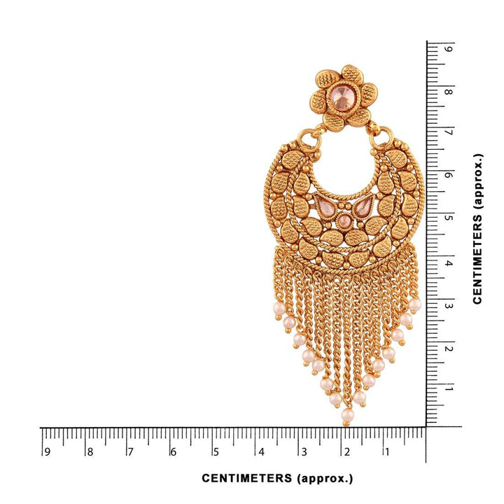 Gold ChandBali with chain tassles Dangle Earrings For women and girls pair of 1 - Trendisia