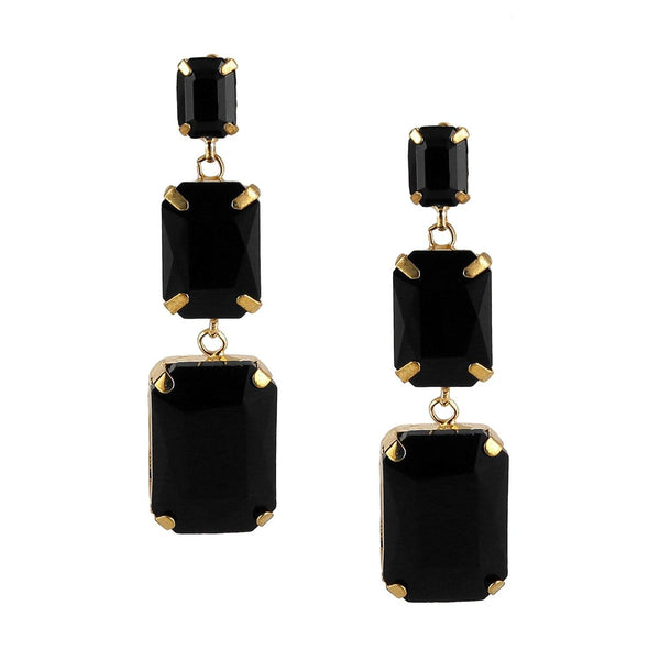 Gold Pated Contemporary Style Inspired Handcrafted Mid Black Stones Embedded Dangle Drop Earrings with Push Back Closure for Women and Girls - Trendisia