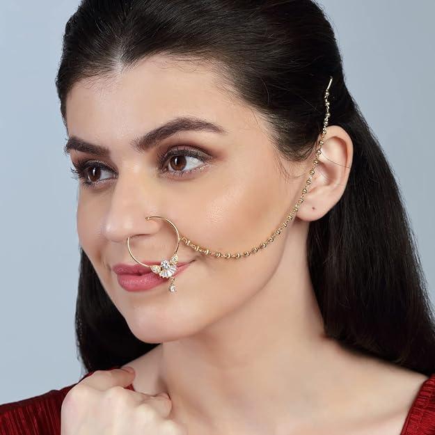 Gold-Plated AD-Studded Beaded Nose Ring - Trendisia