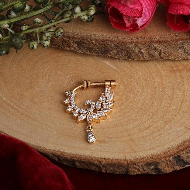 Gold-Plated AD Studded Handcrafted Nosepin - Trendisia
