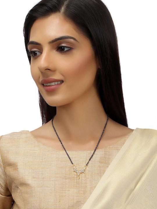 Gold-Plated Black Beaded Mangalsutra - Trendisia