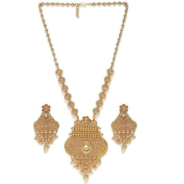 Gold-Plated Antique Necklace Earring Set - Trendisia