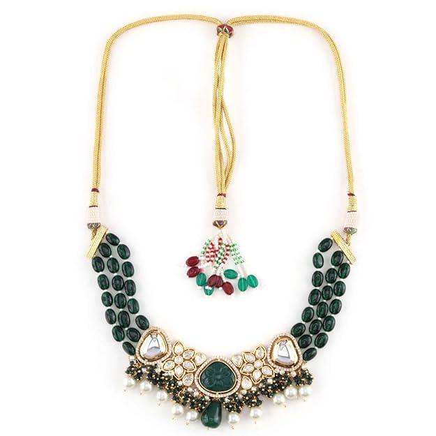 Gold-Plated Beaded Necklace Earrings Set - Trendisia