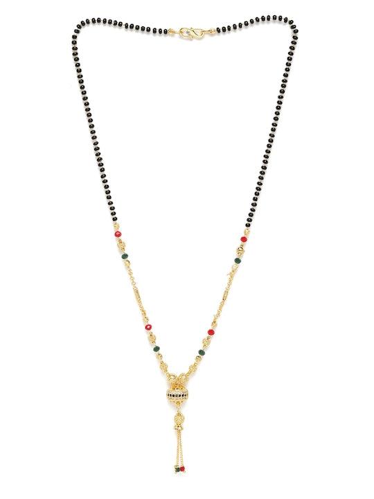 Gold-Plated Black Beaded Brass Mangalsutra - Trendisia