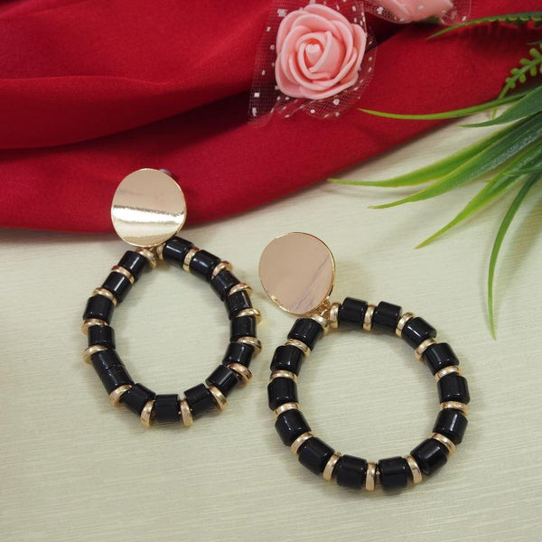 Gold Plated Black Beaded Golden Ring Dangle Earring-WER 3434 - Trendisia