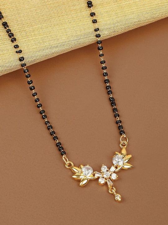 Gold-Plated Black Beaded Mangalsutra - Trendisia