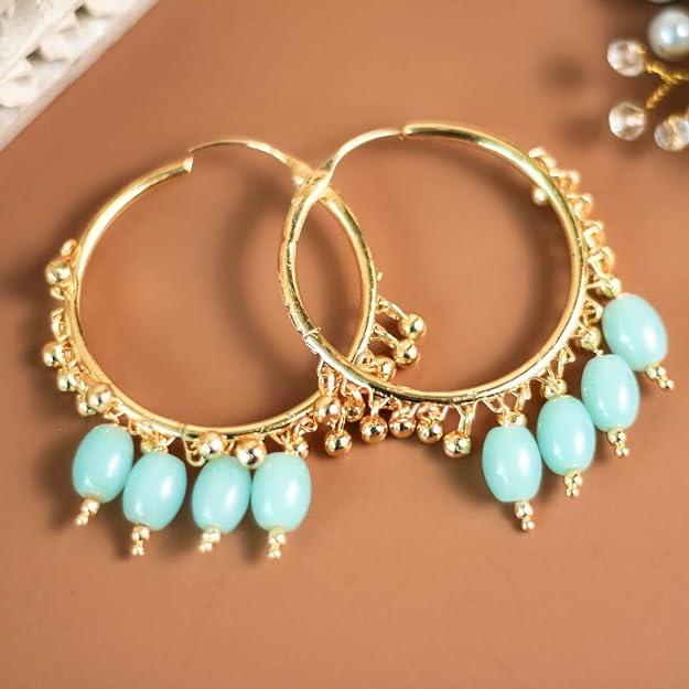 Gold plated Blue Hoop Earrings - Trendisia