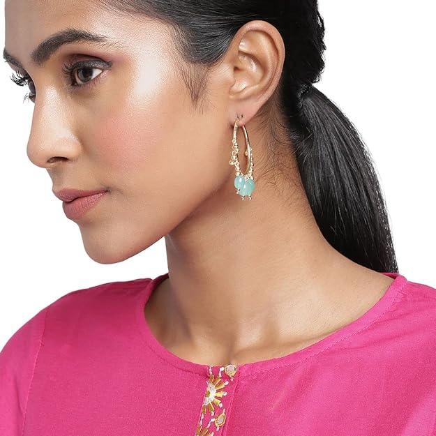 Gold plated Blue Hoop Earrings - Trendisia