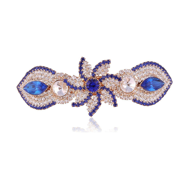 Gold Plated Blue Rhinestone Studded Hair Clip - Trendisia