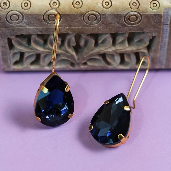 Gold-Plated Blue Teardrop Shaped Drop Earrings - Trendisia