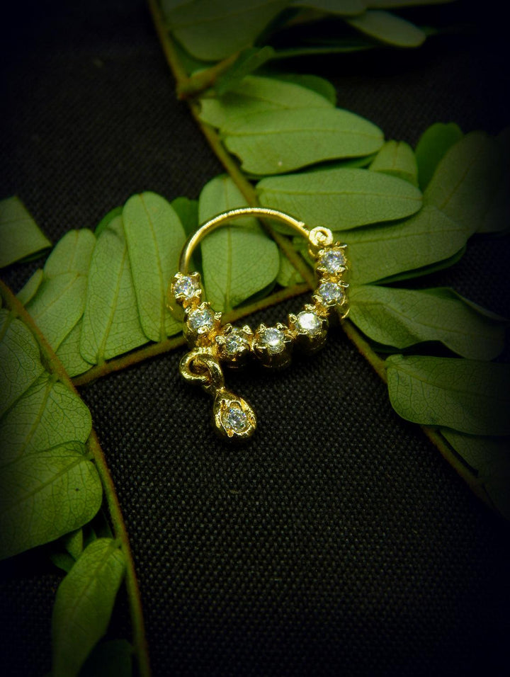 Gold-Plated Crystal Nath Nose Ring with Dangling Charm - Trendisia