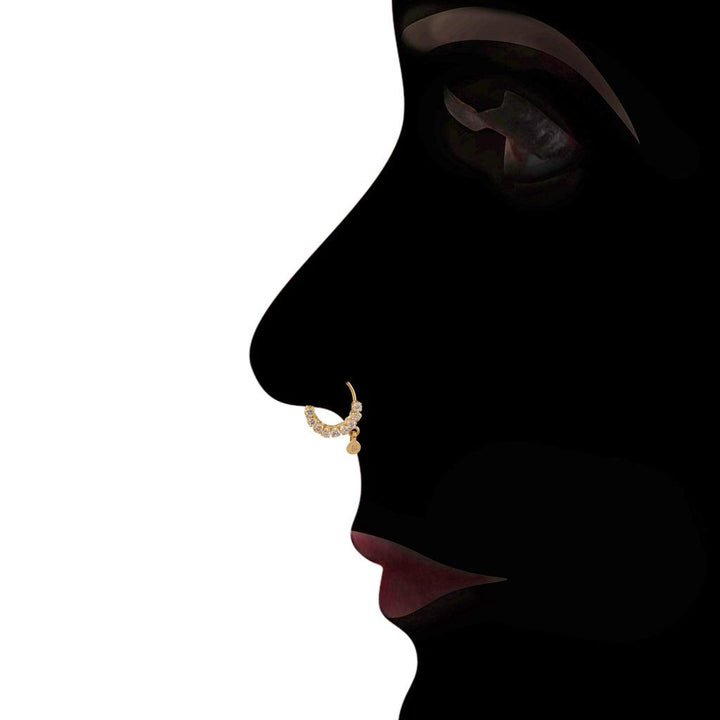 Gold-Plated Crystal Nath Nose Ring with Dangling Charm - Trendisia