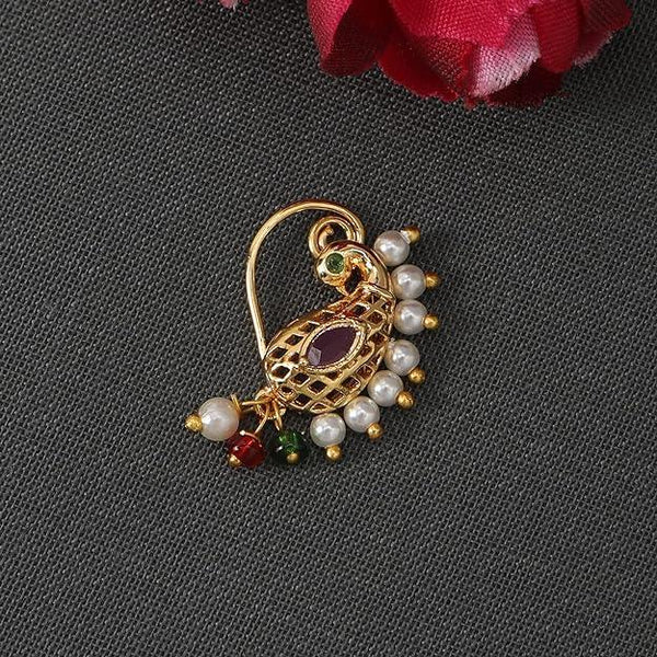 Gold-Plated CZ Studded Beaded Nath Nosepin - Trendisia