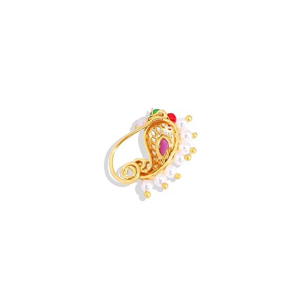 Gold-Plated CZ Studded Beaded Nath Nosepin - Trendisia