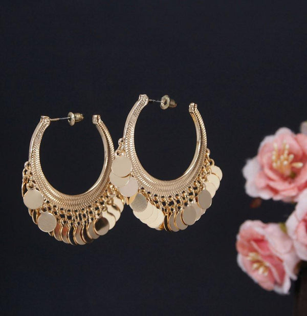 Gold Plated Disc Tassel Hoops Earring- HER 3235 - Trendisia