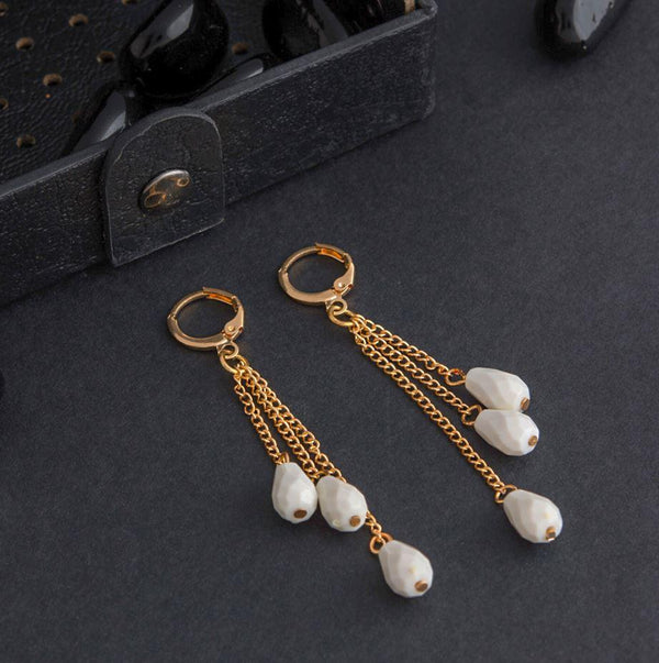 Gold Plated Droplet Chain With Beads Fashion Western Drop Earring-WER 1588 - Trendisia