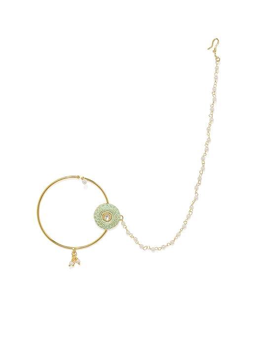 Gold-Plated Embellished Nose Ring with Chain - Trendisia