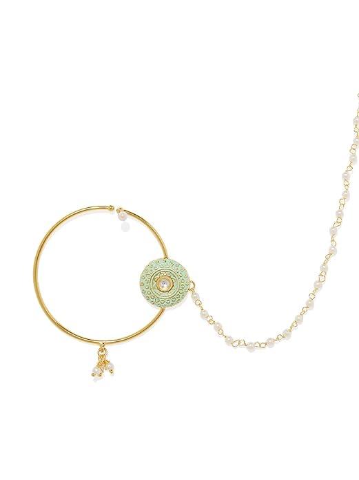 Gold-Plated Embellished Nose Ring with Chain - Trendisia